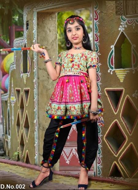 Pink And Black RAMZAT Children navaratree special Exclusive Feative Wear Poli Rayon Digital Print Dhoti Kedia Collection RAMZAT 002